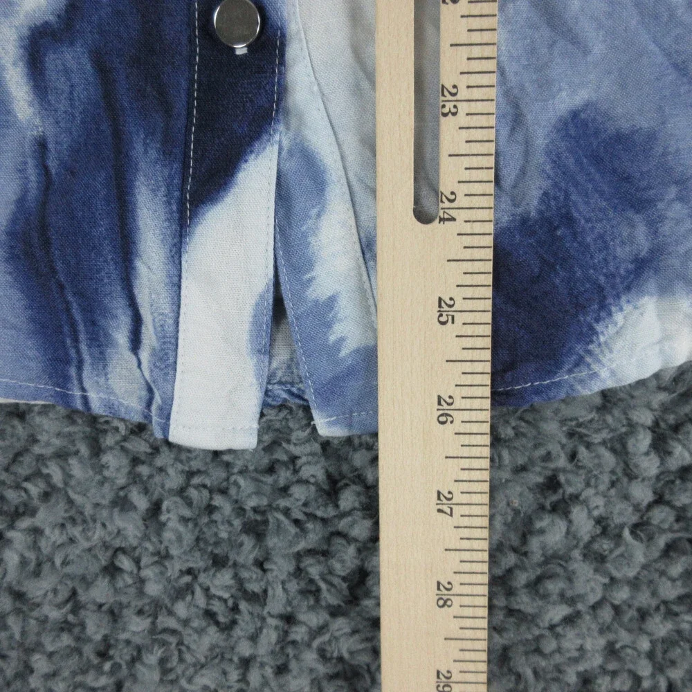 JM Collection Shirt Womens 6 Blue White Linen Blend 3/4 Sleeve Button Up
